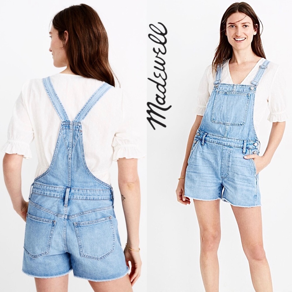 Madewell Adirondack Denim Short Overalls in Phillips Wash